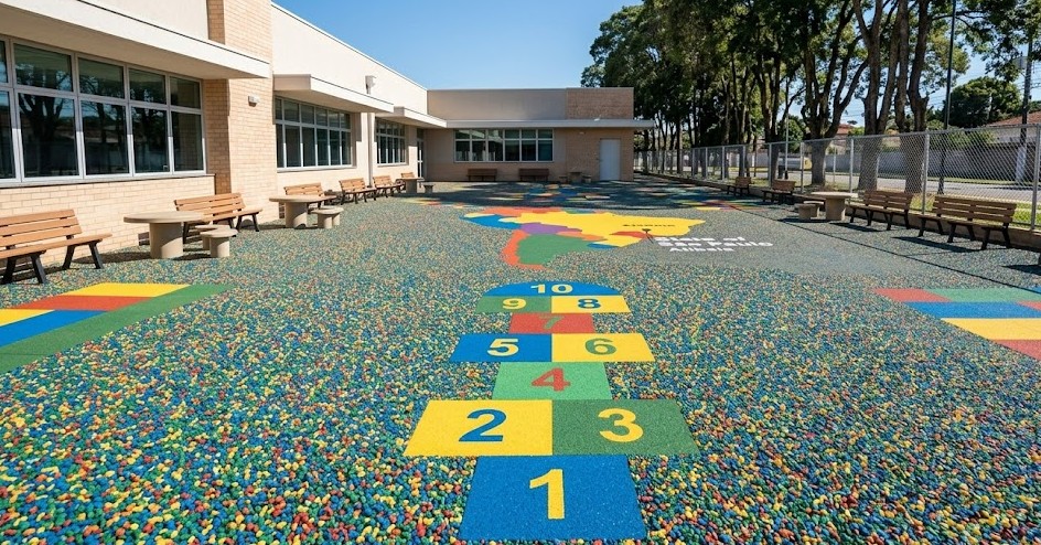 Piso emborrachado para escolas e creches